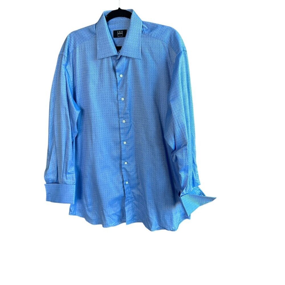Ike Behar Blue Petite Texture French Cuff Dress Shirt Size 16.5 33